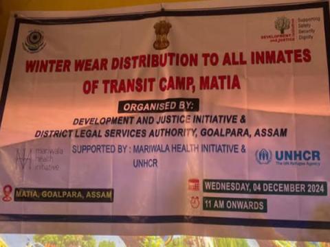 Winter Wear Distribution to All Inmates of Transit Camp, Matia, by DAJI Assam